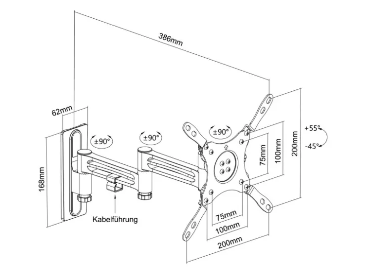 Schwaiger TV-Wandhalter Motion 22,86 cm (9") für Camper bis 109,22 cm (43'')* TV-Wände