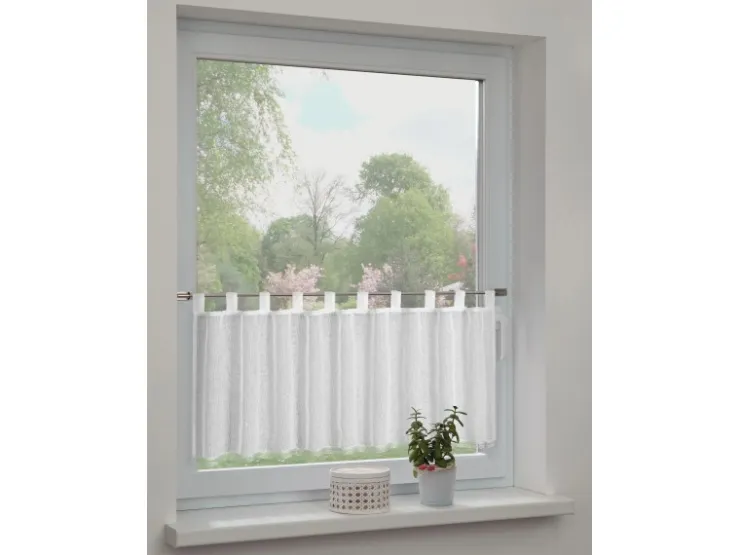 Sehlbach Bistrogardine mit Schlaufen Shiny Border 135 cm x 45 cm Weiß* Vitrinen