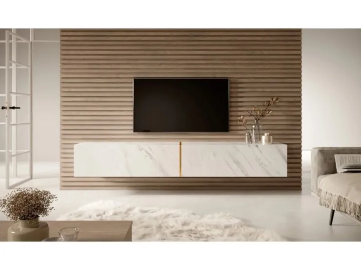Selsey TV-Hängeboard Bisira 200 cm e Marmoroptik mit Goldenem Einsatz