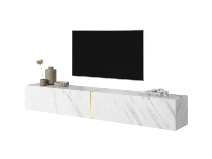 Selsey TV-Hängeboard Bisira 200 cm e Marmoroptik mit Goldenem Einsatz