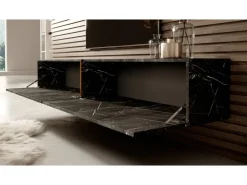 Selsey TV-Hängeboard Bisira 200 cm Schwarze Marmoroptik mit Goldenem Einsatz