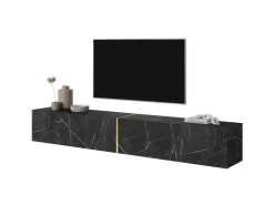 Selsey TV-Hängeboard Bisira 200 cm Schwarze Marmoroptik mit Goldenem Einsatz