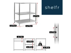 shelfr Edelstahl Schwerlastregal bis 120 kg auf 3 Ebenen 74 x 41 x 77 cm* Flaschenregale|Schwerlastregal