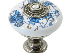 Siro Möbelknopf Keramik Altsilberfarben-Weiß mit Strass-Stein-Dekor Ø 32 mm