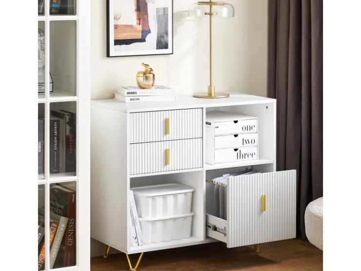 SoBuy Aktenschrank Druckertisch mit 3 Schubladen Sideboard für Büro Weiß ASK11-W* Sideboards