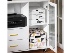 SoBuy Aktenschrank mit 2 Schubladen Druckertisch Sideboard Küchenschrank Weiß ASK09-W* Sideboards