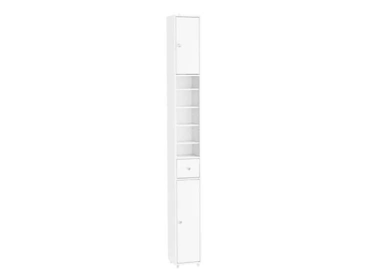 SoBuy Badezimmerschrank Hochschrank Badregal mit 6 Einlegeböden 20x180x20cm BZR34-II-W* Regal Weiß