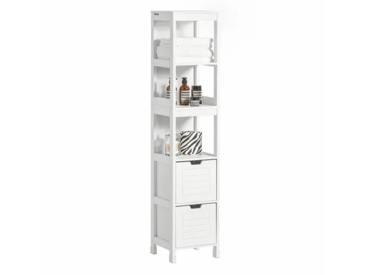 SoBuy Badezimmerschrank Hochschrank mit 2 Körben Badregal 30x144x30cm Weiß FRG126-W