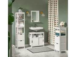 SoBuy Badezimmerschrank Hochschrank mit 2 Körben Badregal 30x144x30cm Weiß FRG126-W