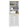 SoBuy Badezimmerschrank mit 3 Fächern und 2 Türen MDF Weiß BZR44-W
