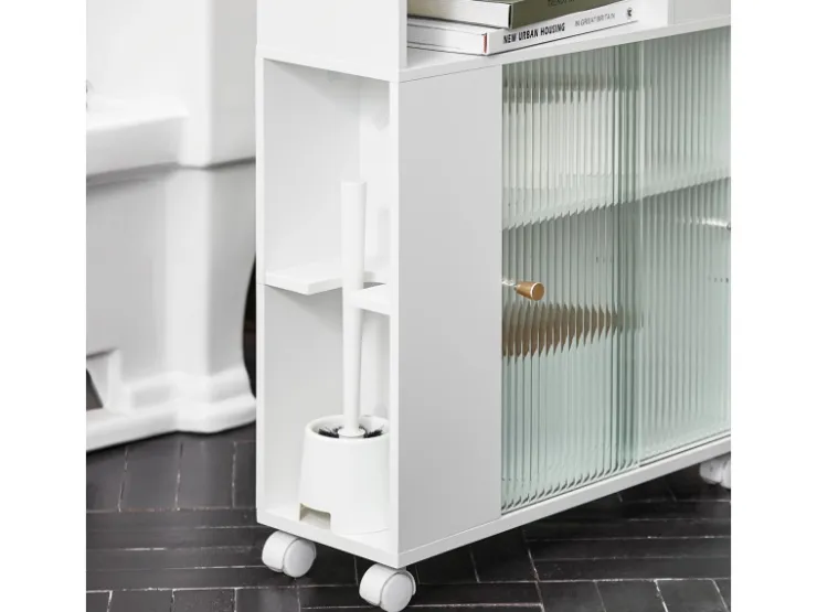 SoBuy Badezimmerschrank Nischenregal mit Rollen Küchenregal Weiß BZR117-W* Regal Weiß
