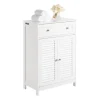 SoBuy Badezimmerschrank Sideboard mit Schublade und Lamellentüren 60x87x35cm Weiß FRG238-W