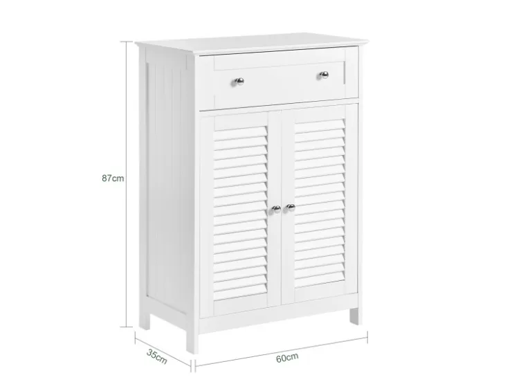 SoBuy Badezimmerschrank Sideboard mit Schublade und Lamellentüren 60x87x35cm Weiß FRG238-W
