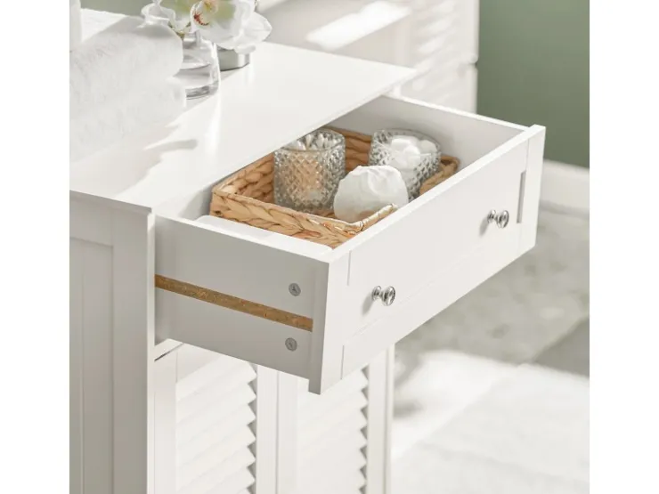 SoBuy Badezimmerschrank Sideboard mit Schublade und Lamellentüren 60x87x35cm Weiß FRG238-W