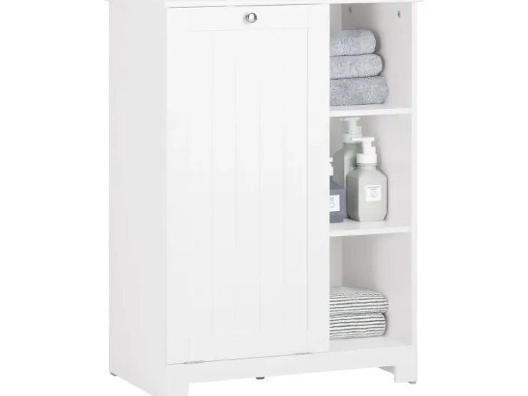 SoBuy Badschrank mit ausklappbarem Wäschesack Holz Weiß BZR105-W