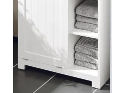 SoBuy Badschrank mit ausklappbarem Wäschesack Holz Weiß BZR105-W