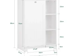 SoBuy Badschrank mit ausklappbarem Wäschesack Holz Weiß BZR105-W
