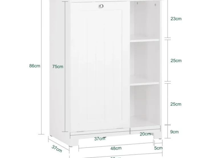 SoBuy Badschrank mit ausklappbarem Wäschesack Holz Weiß BZR105-W