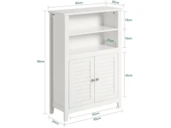 SoBuy Badschrank Sideboard mit 2 Ablagen und Lamellentüren 60x90x26cm Weiß BZR13-W