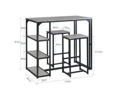 SoBuy Bartisch mit 2 Barhockern Holz Metall Natur Schwarz OGT43-F