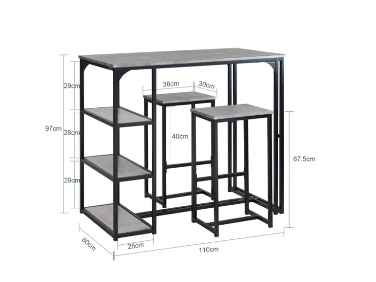 SoBuy Bartisch mit 2 Barhockern Holz Metall Natur Schwarz OGT43-F