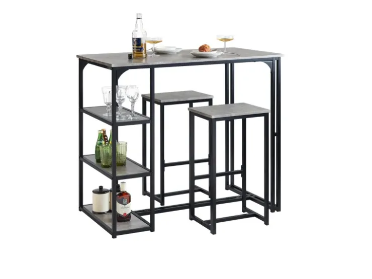 SoBuy Bartisch mit 2 Stühlen Esszimmer MDF Metall Grau OGT43-HG