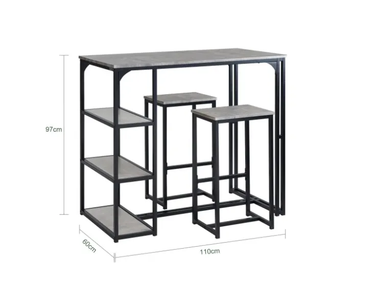 SoBuy Bartisch mit 2 Stühlen Esszimmer MDF Metall Grau OGT43-HG
