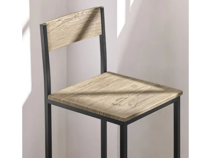 SoBuy Bartisch Set mit 2 Barhockern Holz Metall Natur Schwarz OGT03-N* Möbelserien