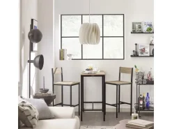 SoBuy Bartisch Set mit 2 Barhockern Holz Metall Natur Schwarz OGT03-N* Möbelserien