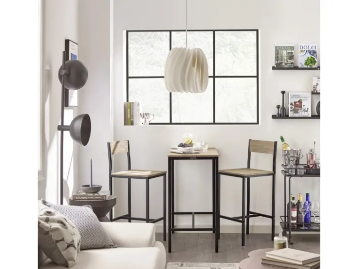 SoBuy Bartisch Set mit 2 Barhockern Holz Metall Natur Schwarz OGT03-N* Möbelserien