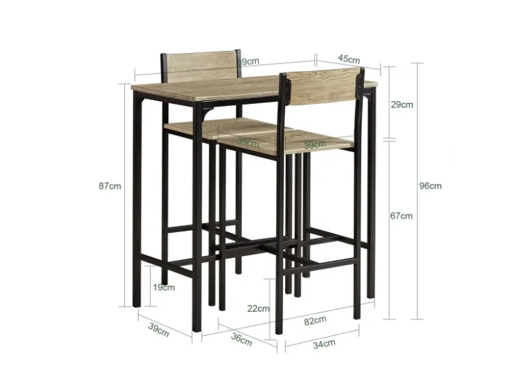 SoBuy Bartisch Set mit 2 Barhockern Holz Metall Natur Schwarz OGT03-N* Möbelserien