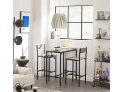 SoBuy Bartisch Set mit 2 Barhockern Holz Metall Natur Schwarz OGT03-N* Möbelserien