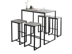 SoBuy Bartisch Set 5-teilig Essgruppe Esstisch mit 4 Hockern Grau-Schwarz OGT15-HG