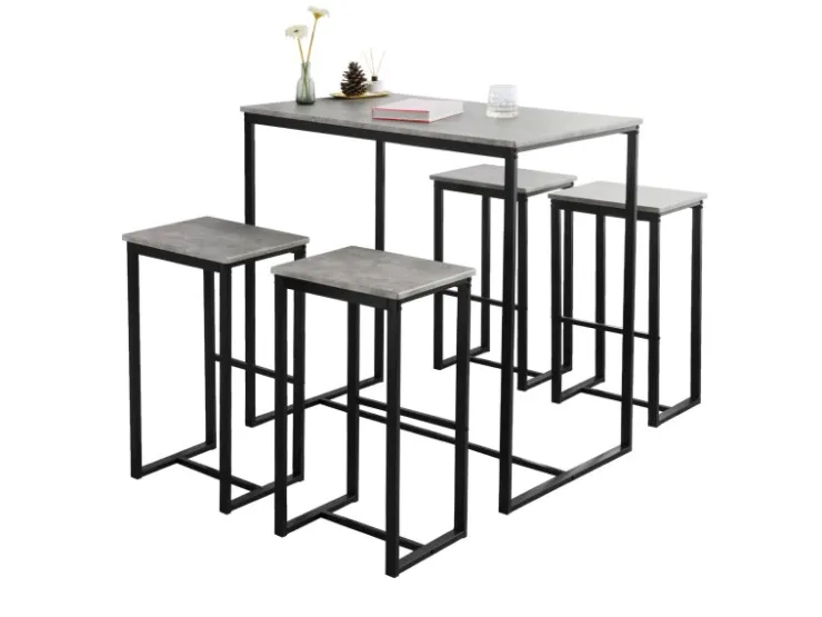 SoBuy Bartisch Set 5-teilig Essgruppe Esstisch mit 4 Hockern Grau-Schwarz OGT15-HG