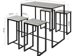 SoBuy Bartisch Set 5-teilig Essgruppe Esstisch mit 4 Hockern Grau-Schwarz OGT15-HG