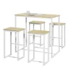 SoBuy Bartisch Set 5-teilig Essgruppe Esstisch mit 4 Hockern Weiß-Natur OGT15-WN