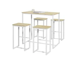 SoBuy Bartisch Set 5-teilig Essgruppe Esstisch mit 4 Hockern Weiß-Natur OGT15-WN