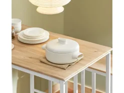 SoBuy Bartisch Set 5-teilig Essgruppe Esstisch mit 4 Hockern Weiß-Natur OGT15-WN