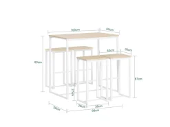 SoBuy Bartisch Set 5-teilig Essgruppe Esstisch mit 4 Hockern Weiß-Natur OGT15-WN
