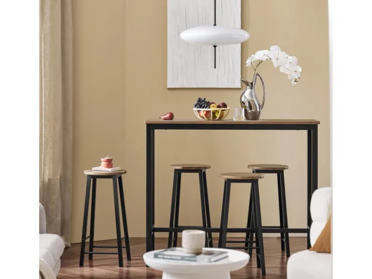 SoBuy Bartisch Set 5-teilig Essgruppe Esstisch mit 4 Hockern Braun-Schwarz OGT22-SCH