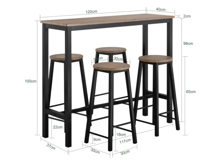 SoBuy Bartisch Set 5-teilig Essgruppe Esstisch mit 4 Hockern Braun-Schwarz OGT22-SCH