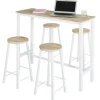 SoBuy Bartisch Set 5-teilig Essgruppe Esstisch mit 4 Hockern Weiß-Natur OGT22-WN