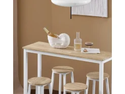 SoBuy Bartisch Set 5-teilig Essgruppe Esstisch mit 4 Hockern Weiß-Natur OGT22-WN