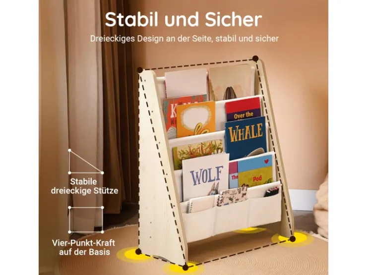 SoBuy Bücherregal Kinderregal mit 4 Stofffächern Zeitungsständer KMB50-N