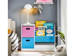 SoBuy Bücherregal Kinderregal mit Boxen Aufbewahrungsregal Weiß KMB76-F* Bücherregale