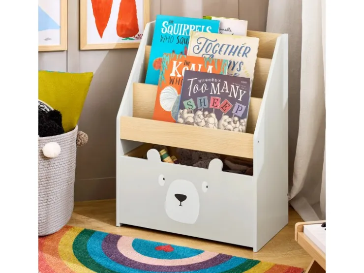 SoBuy Bücherregal Kinderregal mit 3 Ablagefächern und 1 Spielzeugtruhe KMB104-HG* Aufbewahrung