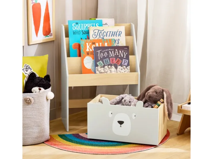 SoBuy Bücherregal Kinderregal mit 3 Ablagefächern und 1 Spielzeugtruhe KMB104-HG* Aufbewahrung