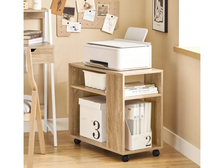 SoBuy Beistelltisch mit Rollen Couchtisch mit Ablagefächern Druckerregal FBT34-N* Sideboards