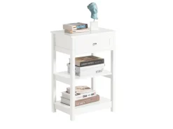 SoBuy Beistelltisch Nachttisch mit Schublade und 2 Ablagen 45x68x30cm Weiß FBT46-W* Tische