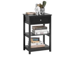 SoBuy Beistelltisch Nachttisch mit Schublade und 2 Ablagen 45x68x30cm Schwarz FBT46-SCH